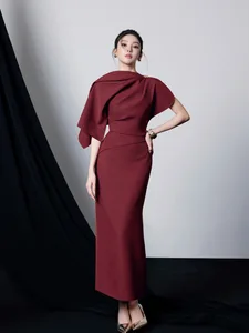 Bettergirl High-quality Fashion 2026 New Irregular Shawl Red Wine Long Dress Slit Tight Elegant Evening Dress