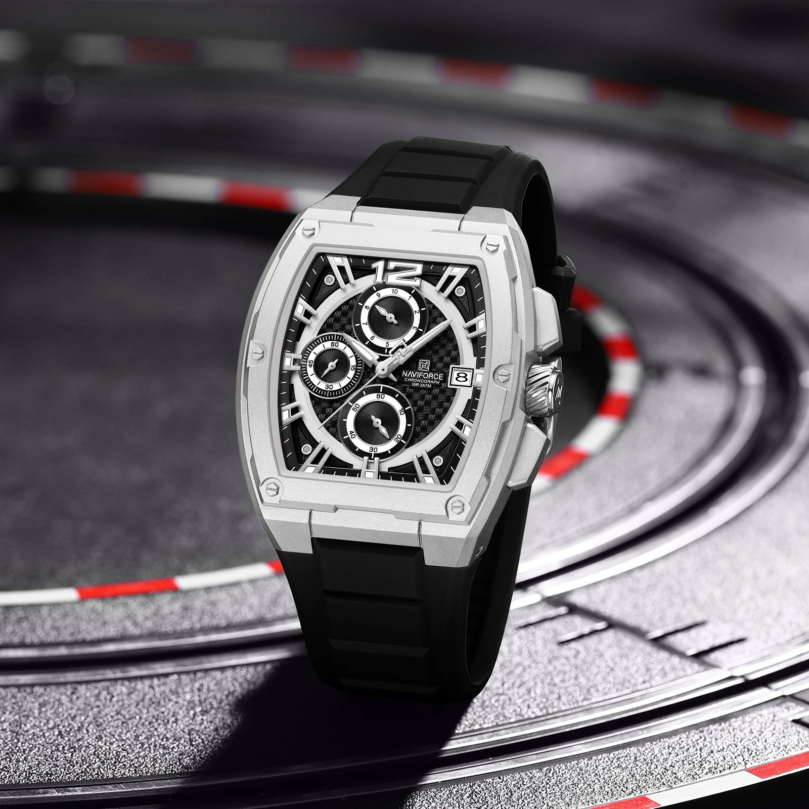 NAVIFORCE New 8050 Men Quartz Watches Sports Waterproof Silicone Strap Wrist Watch for Man Calendar Male Chronograph Clock