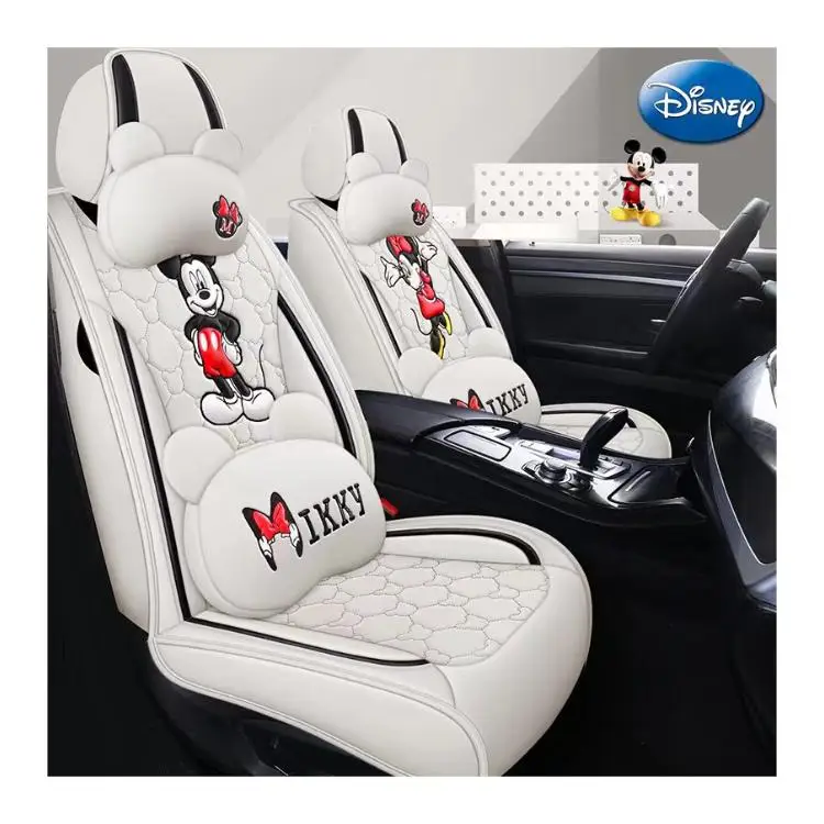 Lulu AnK1 Black Mickey Mouse Full Set Leather Car Seat Covers 5-seat Carton  Girly Cute Car Seat Covers for Flax Fur Hyundai