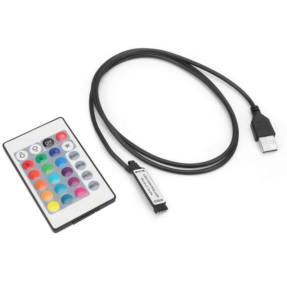 Factory Direct Sale 5V USB RGB LED Strip Controller 24 Keys IR Remote Control 4 Pin Dimmer for LED Light Strips
