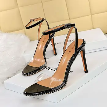 Women Sandals Wholesale 2022 New Arrive Ladies Banquet Sandales Rhinestone Strap Heeled Buckle Sandals