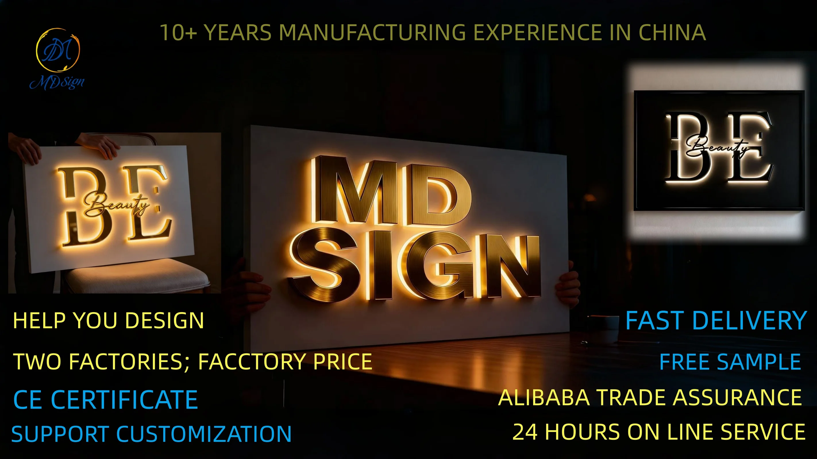 Custom Stainless Steel Led Illuminated LogoSign Gold Backlit Decorative ...