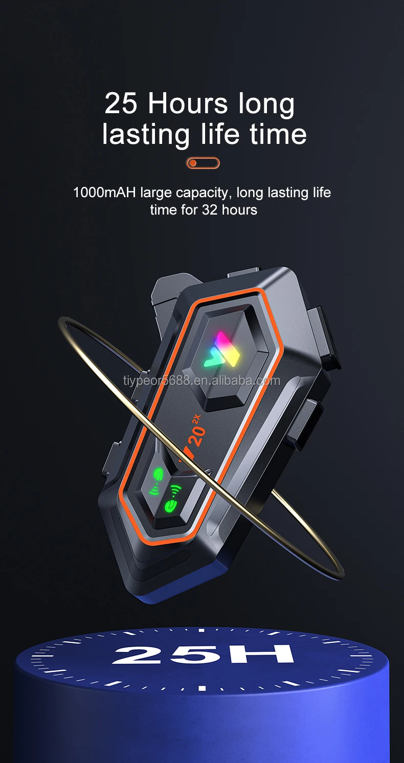 product tiypeor motorcycle helmet bluetooth interconnect earphone long battery headset for 2 riders 1000 meters intercom waterproof ipx6-6