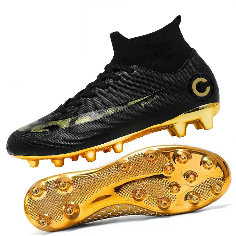 Fashion Plated Golden Soccer Shoes Long Spikes Futsal Soccer Trainers 2021  Men Training Football Boots Soccer Cleats Sneakers