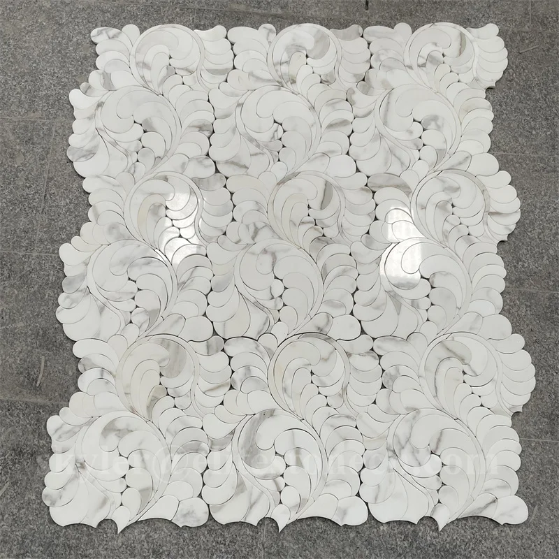 Calacatta Gold Flower Pattern Waterjet Tile Marble Mosaic for Interior ...