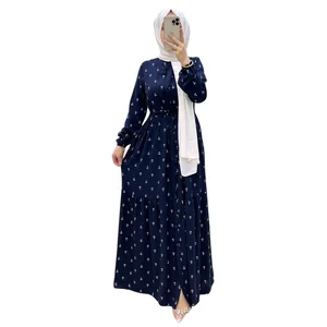 New Wholesale Women's Middle East Muslim Arab Maxi Dress Bubble Sleeve Lace-up High Waist Big Dress