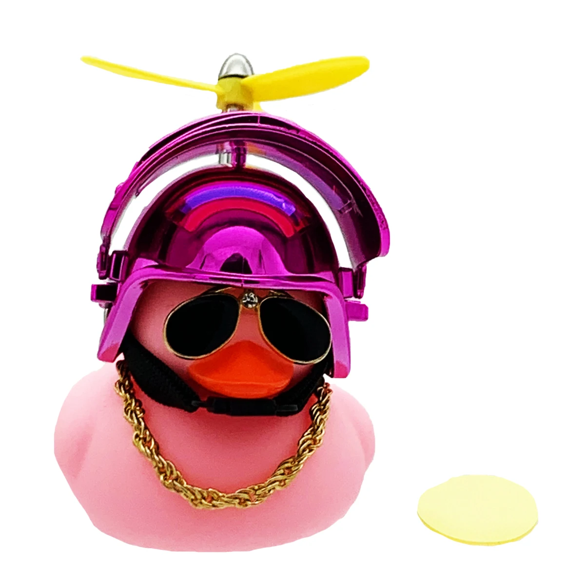 Wonuu Pink Duck – Quietschende Gummiente Mit Propellerhelm & Goldkette Fürs Armaturenbrett Wonuu Pink Duck – Quietschende Gummiente Mit Propellerhelm & Goldkette Fürs Armaturenbrett