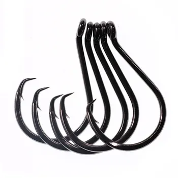 black saltwater fishing hook Mustad Demon Perfect Circle, in Line - Nickel-Size 1/0 Fishing Hooks Offset Octopus Circle Hooks Saltwater 10pcs High Carbon Steel Black