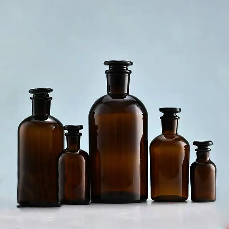 30ml 60ml 125ml 250ml 500ml Amber Glass Laboratory Pharmacy Apothecary Storage Jar Reagent Bottle with Glass Stopper