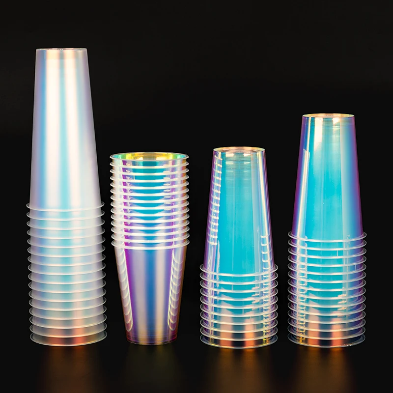 LOKYO Popular 700ml 500ml Colorful Boba Milk Tea Cup Holographic Disposable Plastic Cups with Lids and logo