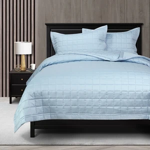 Home Bed Luxury Quilt Set Lyocell Bedding Quilted Plaid Bedspread 3 Pcs Sets