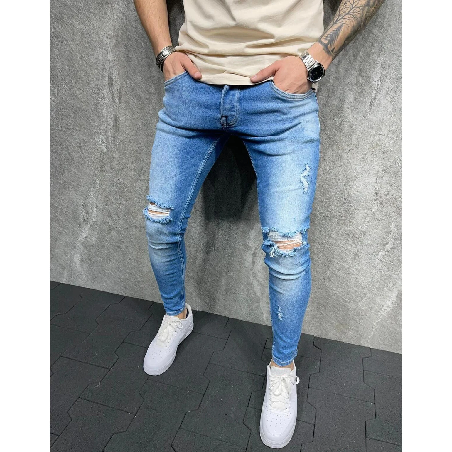 Hot Sale Fashion Light Blue Push Up Skinny Jeans Ripped Destroy Wash Pencil Jeans Men Buy Skinny Jeans Men Men Skinny Jeans Ripped Men Skinny Jeans Product On Alibaba Com