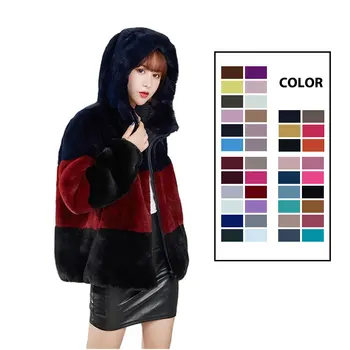 Fashion Girls Winter Warm Thicken side pocket Women Clothing zipper hooded Faux Fur Leather Coat With Fur