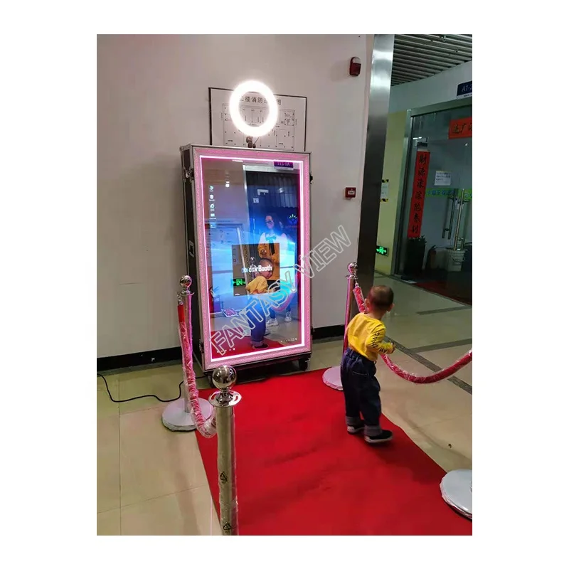 Event Photobooth Shell Machine  Portable Magic Mirror Selfie Photo Booth Kiosk With Ring Led Light Frame