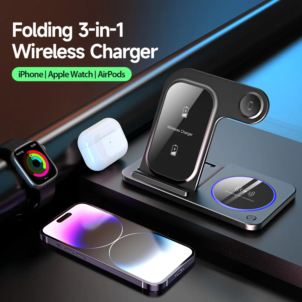 3 In 1 Foldable Multiple Desktop Wireless Charging Station For