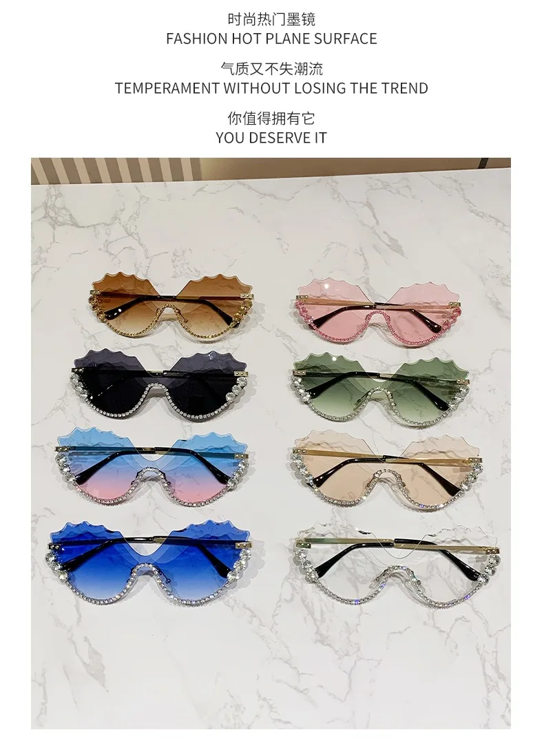 2024 Luxury Diamond Women Semi Rimless Sun Glasses  display picture 1