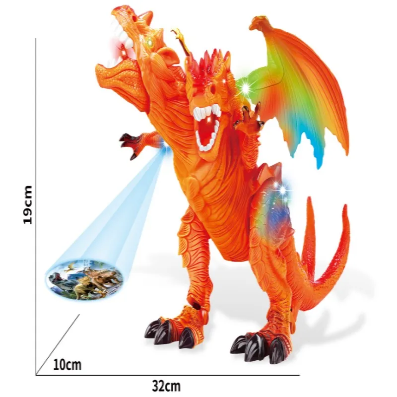 2023 Popular Double-headed Dragon Electric Crawling Dinosaur Toy, Light and Sound Projection Dinosaur Model