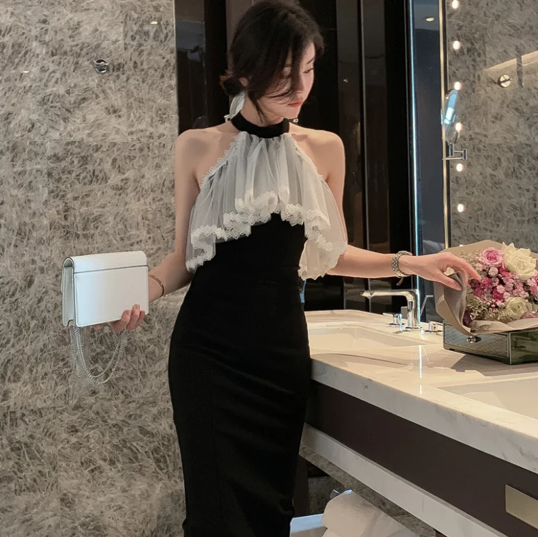 ZY.HT 1772 2024 New Style Summer Women's Fashion Strapless Ruffled Lace  Mesh Dress Lady Elegant Party Evening Prom Dress