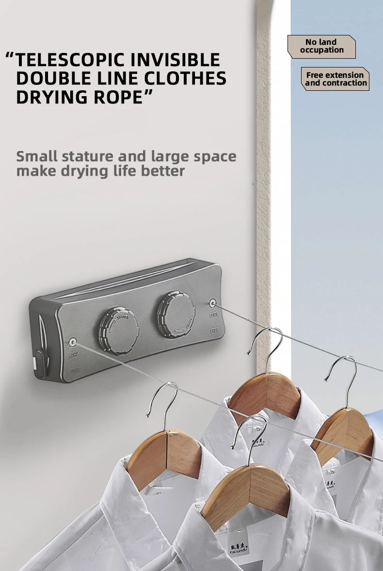 5.1m ABS Laundry Balcony Shrinkable Outdoor Double Single Washing Storage Drying Lines Clothesline Retractable Rope