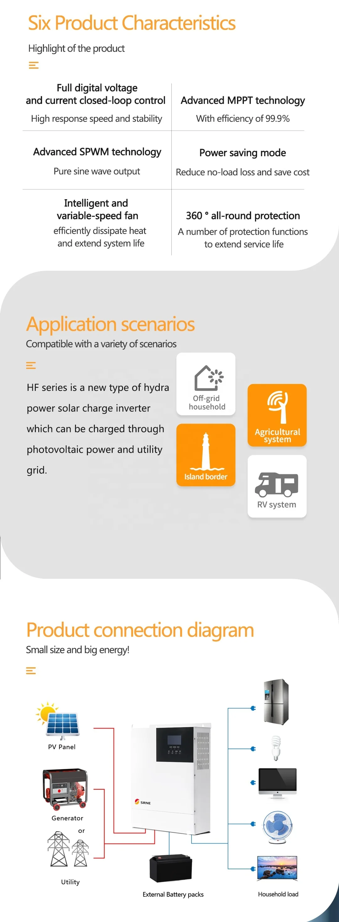 SRNE 3kw 24v off Grid Hybrid MPPT Inverters for Solar Panels