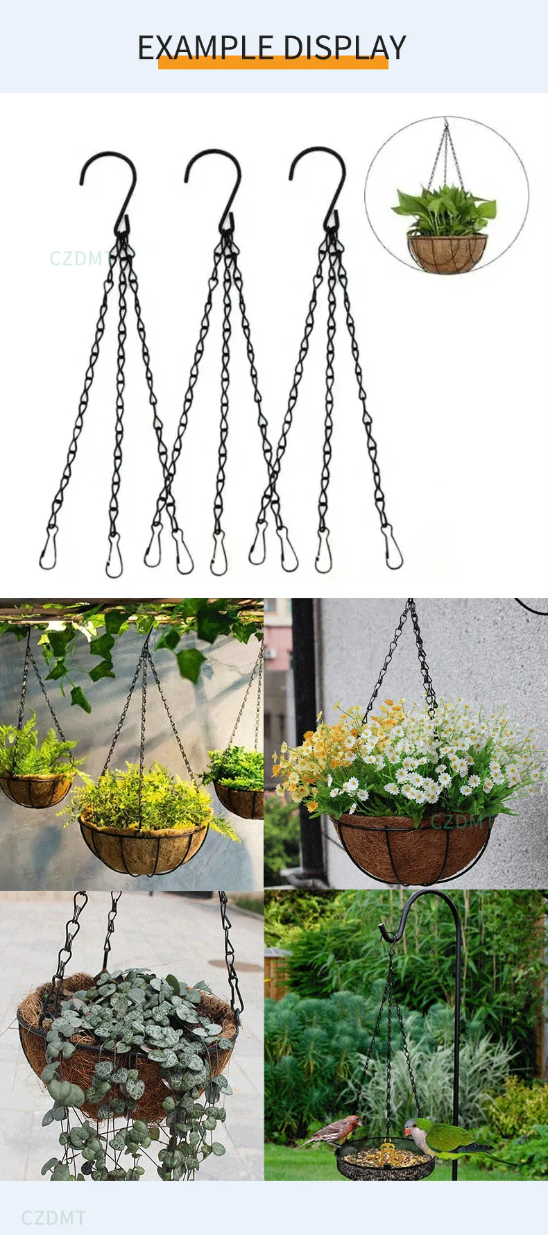 Black Paint Adjustable Hangers Chain For Hanging Plants Flower Pot