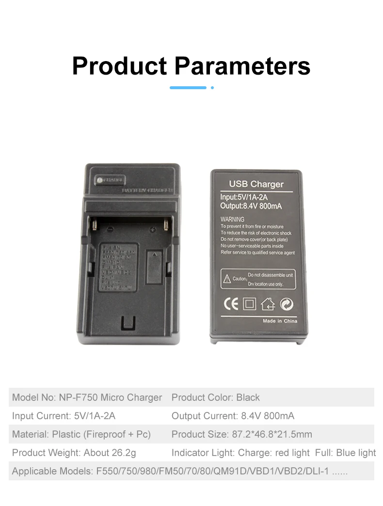 NP-F550 USB Battery Charger fits for F550 F750 F980 FM50/70/80 QM91D VBD1 Batteries supplier