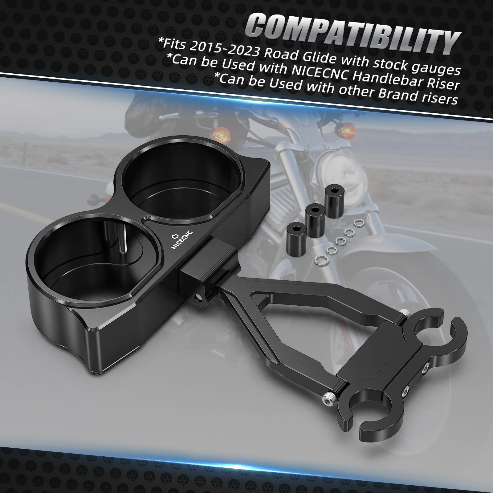 NICECNC Adjustable Instrument Bracket Relocation Cover for Harley Road Glide ST FLTRXST