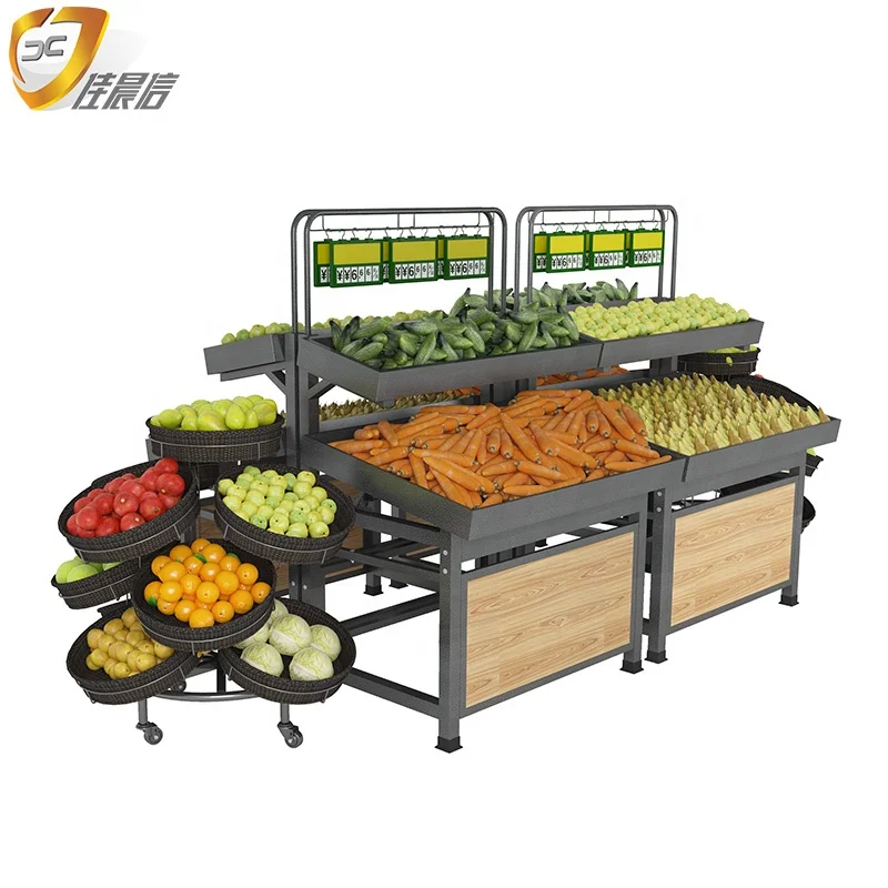 Supermarket Store Display Fruit and Vegetable Stand Rack Gondola Shelf Display Rack with Basket