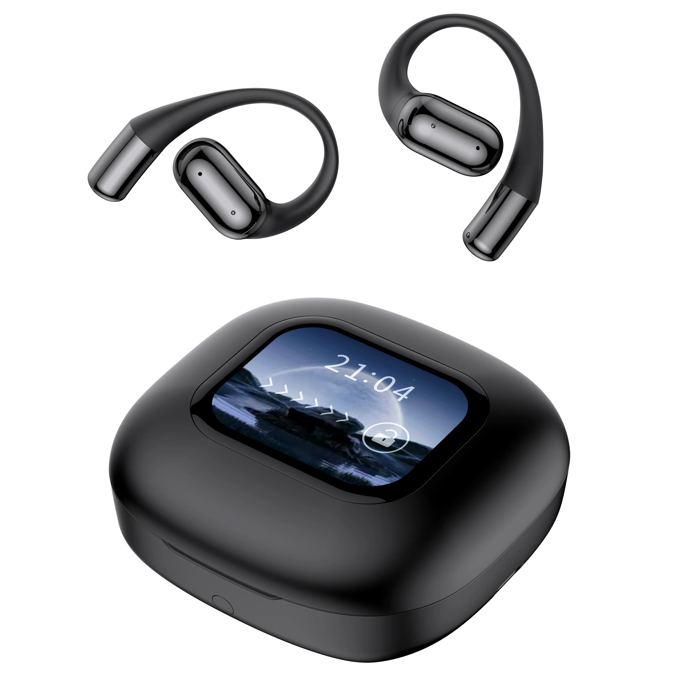 Open Ear AI Headphones with LCD Screen True Wireless Bone Conduction LED Battery Indicator for Bluetooth 5.4/6.0 Earhooks
