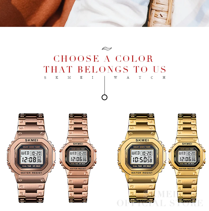 SKMEI  1456 1433 Fashion Digital Watch Men Women Couple Wristwatches 2Time Chrono Watches Waterproof horloges vrouwen mannen