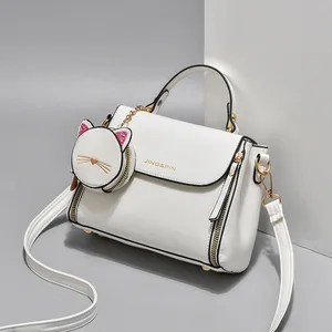 New Fashion Women Ladies Handbag Versatile PU Leather Zipper Women Shoulder Crossbody Bag Cat Solid Colour Bag