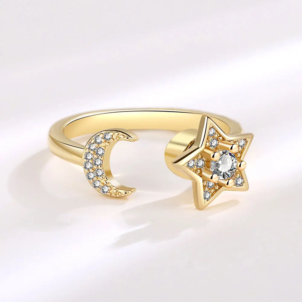 Adjusting Pressure  Creative Star and Moon Ring Female Personalized Rotating Finger Ring Temperament Decompression Hand Jewelry