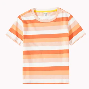 OEM ODM Customizable Colorful Strips Short Sleeve Boys T-shirts Solid Color Customized Kids Clothing