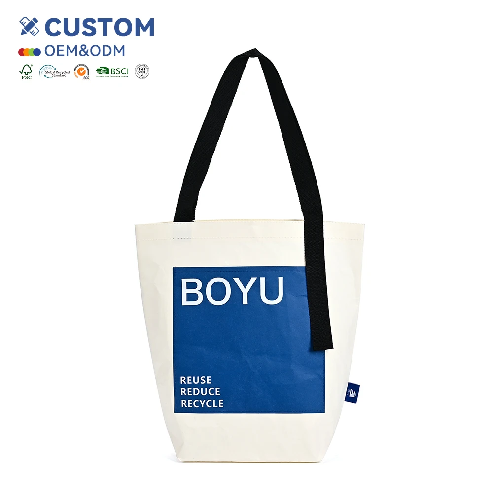 Hot Selling Custom Logo  DuPont Paper  Bags Thickened Waterproof Flexible Handbag with Logo for Shopping