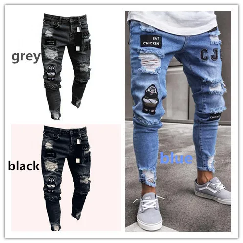 Men's Jeans Pants Destroyed Holes Jeans Pants Men's Destroyed