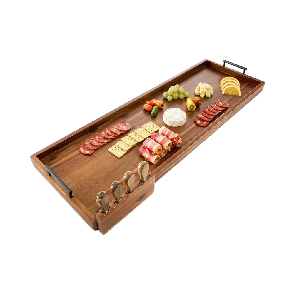 Acacia Wood 36-Inch Charcuterie Board & Cheese Board Set with Handles Modern Design Portable Multifunction
