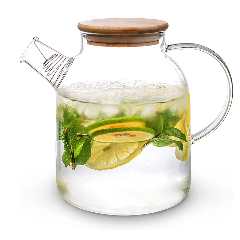 20.3oz - 50.7oz Bamboo Lid Borosilicate Glass Teapot Water Pitcher with  Removable Filter Spout