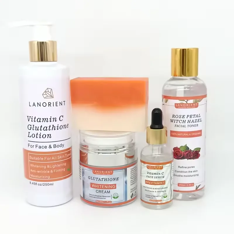 lanorient glutathione Oem Private Label Organic L-glutathione Vitamin C Collagen Whitening Bleaching Skin Care Set For Dark Skin Pkg. Size:2.75oz bag (Approx 75 pcs) Vegetable cellulose Glutathione Niacinamide Ampoule Brightening Inflammation Support