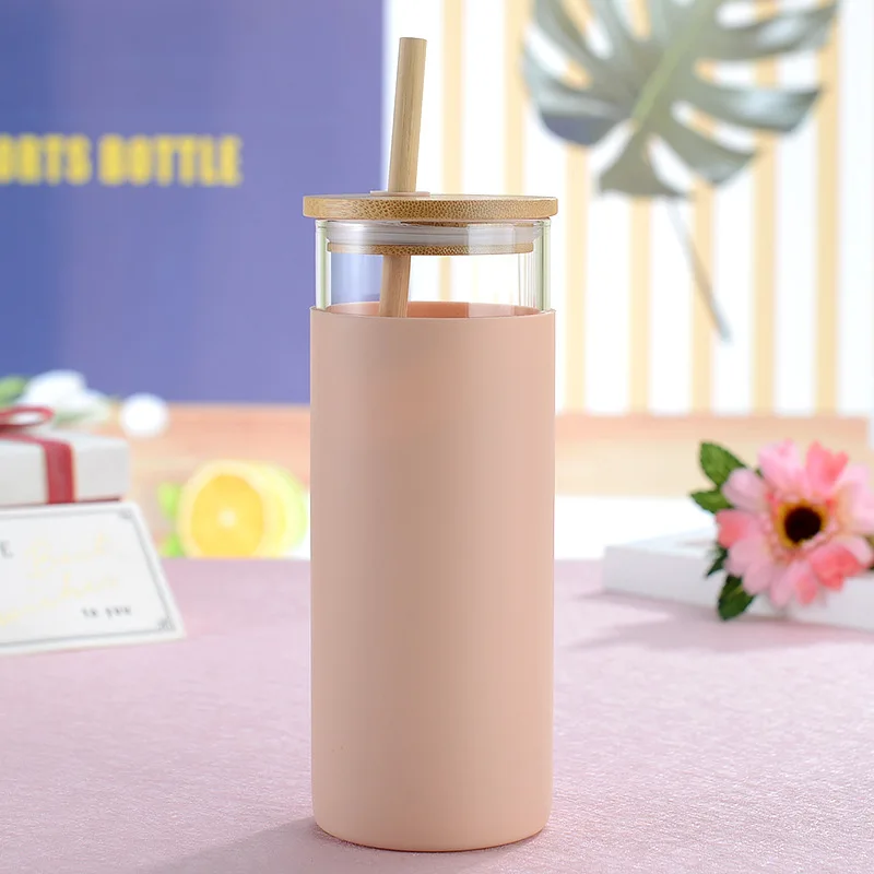 Wholesale 500ml 20oz Glass Tumbler Glass Water Bottle with Straw