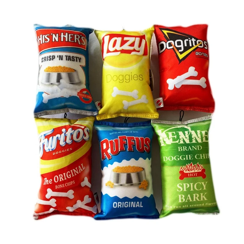 Customized Pet Dog Squeaky Interactive Toy Custom Chips Dog Toy  Soft Potato Chip Dog Toy