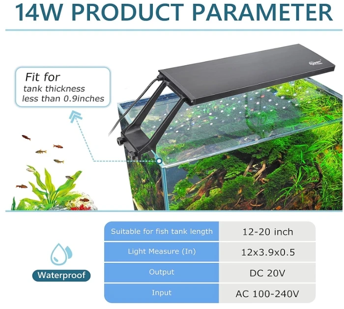 Hygger Clip on Lighting Aquarium LED Light, 14W Sunrise-Daylight-Moonlight  Fish Tank Light with 7 Colors for LIVE Planted Tank