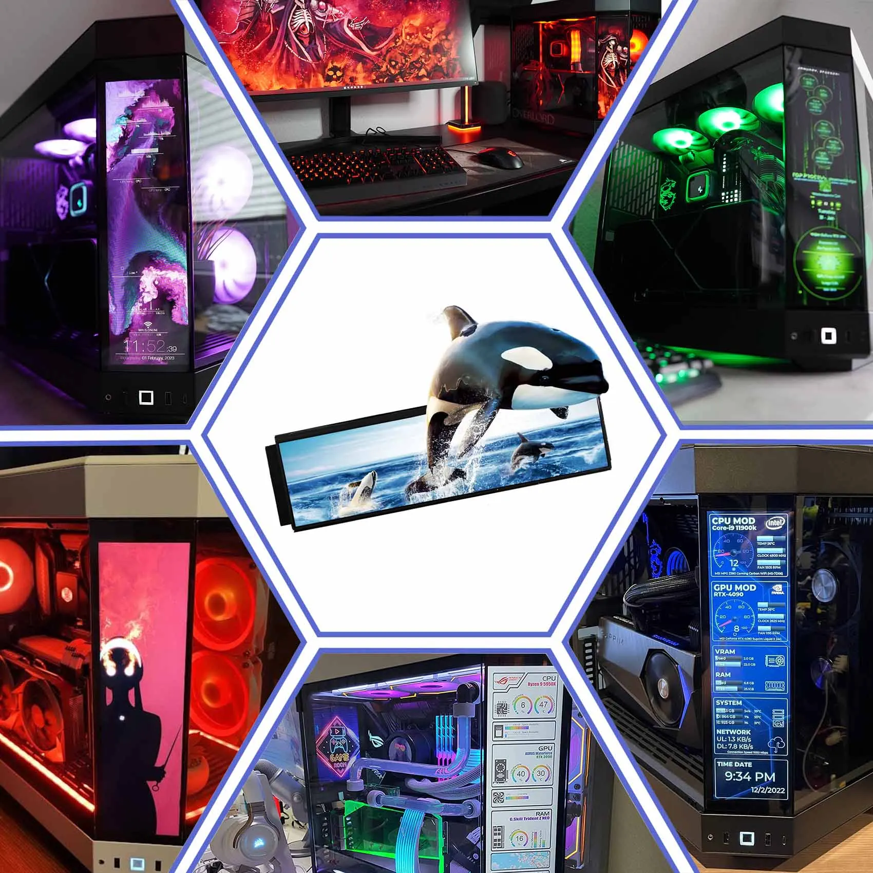 PCケースコンピューターモニター1920X515セカンダリーモニター12.6
