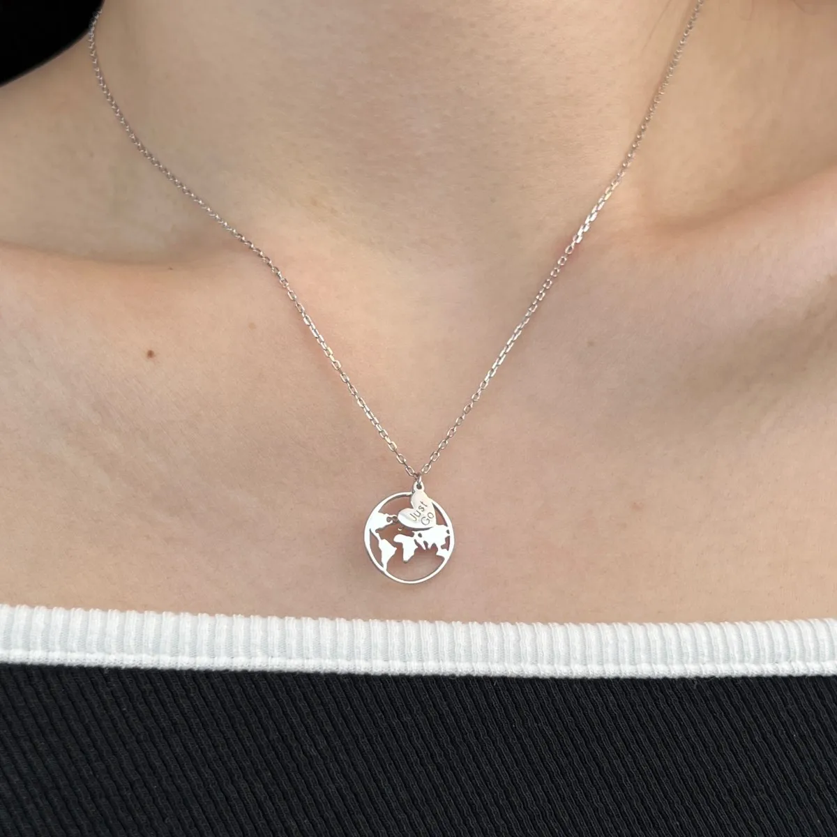 KAKODIY Matte 925 Sterling Silver Travel Globe World Map Pendant Necklace Round 18K Gold Plated Hollow Necklace for Women detail 5