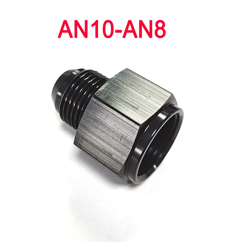 10AN to 8AN Male Flare Reducer Hose Fitting Adapter Fuel Line AN10 to AN8 Reducing Aluminum Pipe Union Connector Black 