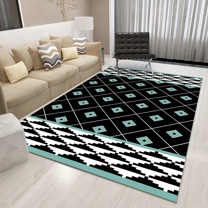 Modern Design Black White Grid Stripe Carpet Rug Abstract Pattern Printed Washable Rug for Living Room Bedroom