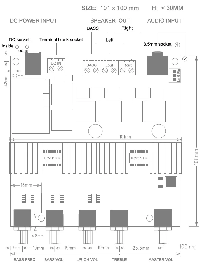 TPA3116D2 Amplifier Board 2*50W+100W Stereo Audio Equalizer Amp 5.0