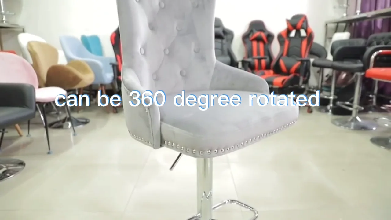 Gold And Black Velvet Fabric Tufted Swivel Adjustable Height Brass