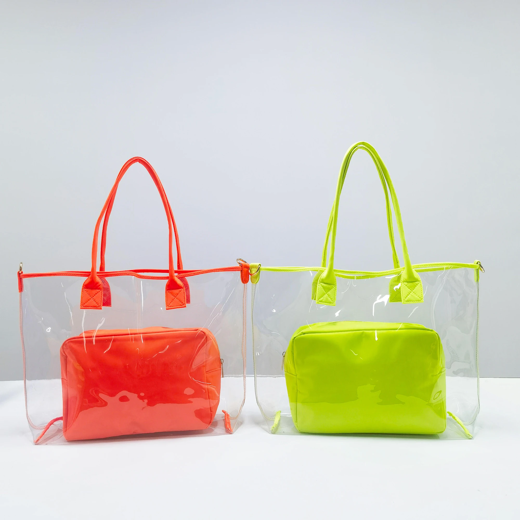 Keymay High Quality Candy Color Large Capacity Transparent Waterproof Clear Handbag Summer Clear PVC Bags Clear Tote Beach Bag