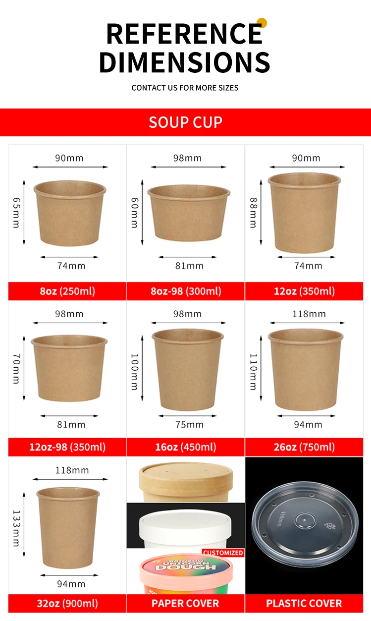 product customizable 8 12 16 24 32 oz disposable kraft paper cups waterproof brown soup noodle salad bowls with lids for food storage-6