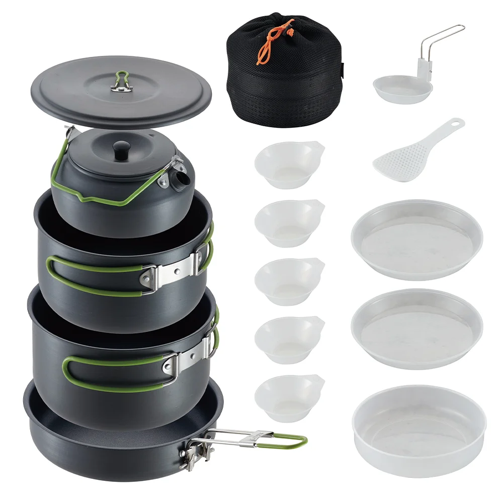 Factory Price Outdoor 5Pcs Aluminum Durable Camp Cookwar Kit Camping Cookware Set manufacture